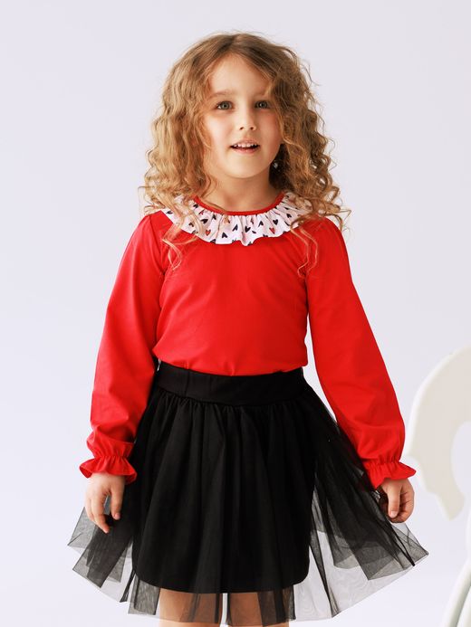  Blouse with a frill-trimmed collar (1-8 years) ( Roșu 6 ani / 116 cm)