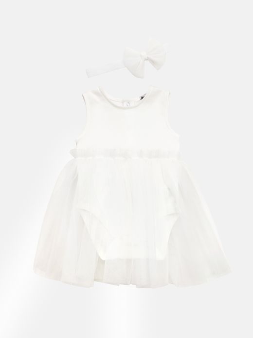  Tulle dress with bodysuit and with headband ( Crem 1 an / 80 cm)