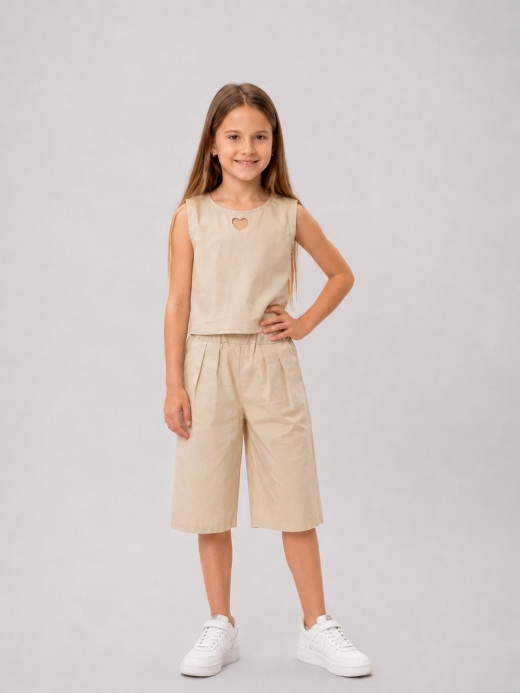  Set pentru fetițe – Top și pantaloni culotte ( Bej 7 ani / 122 cm)