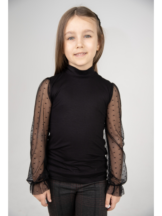  Polo-neck top with tulle sleeves  ( Negru 4 ani / 104 cm)