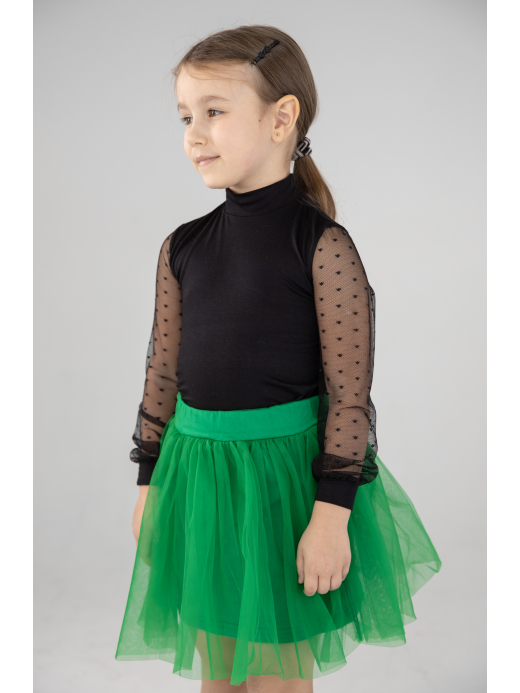  Polo-neck top with transparent sleeves ( Negru 8 ani / 128 cm)