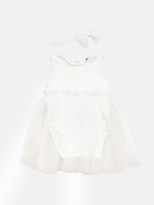  Tulle dress with bodysuit and with headband ( Crem 1 an / 80 cm)