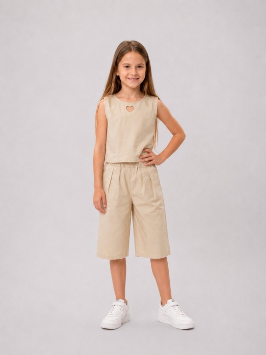  Set pentru fetițe – Top și pantaloni culotte ( Bej 7 ani / 122 cm)