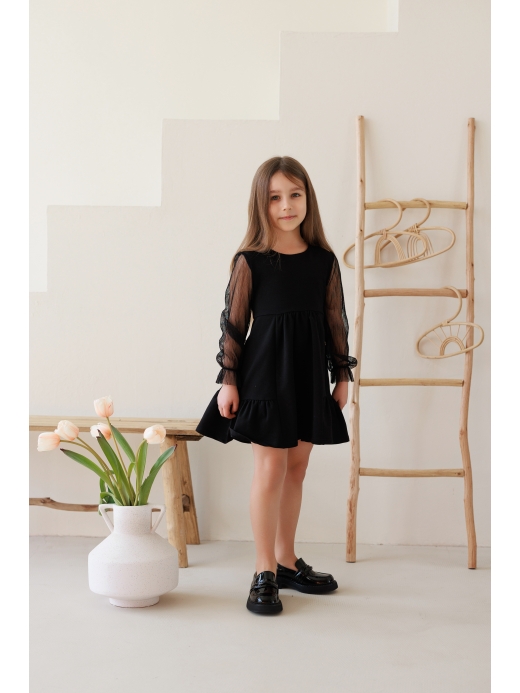 Dress with airy sleeves 5 / 6 years ( Negru 4 ani / 104 cm)