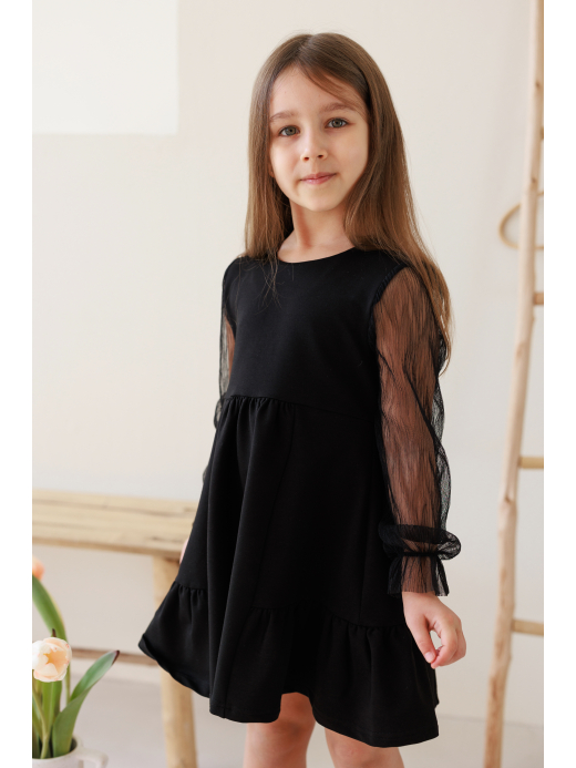  Dress with airy sleeves (4-8 years) ( Negru 6 ani / 116 cm)