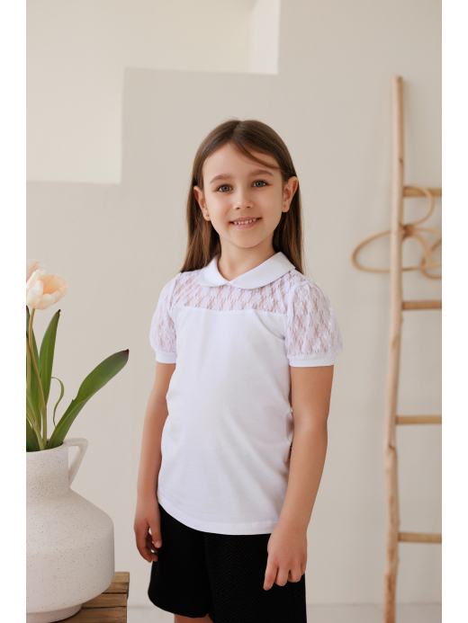  Short-sleeved blouse (2-8 years) ( Alb 4 ani / 104 cm)