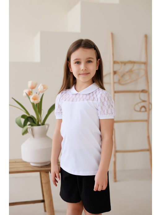  Short-sleeved blouse (2-8 years) ( Alb 4 ani / 104 cm)
