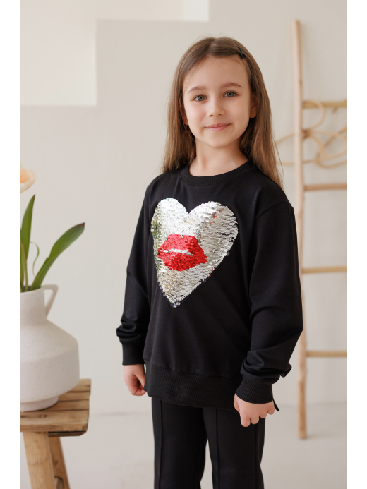  Sequin sweater (7-12 years old) ( Negru 11 ani / 146 cm)