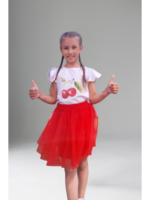  Tricou cu imprimeu cireșe (2-8 ani) ( Alb 5 ani / 110 cm)