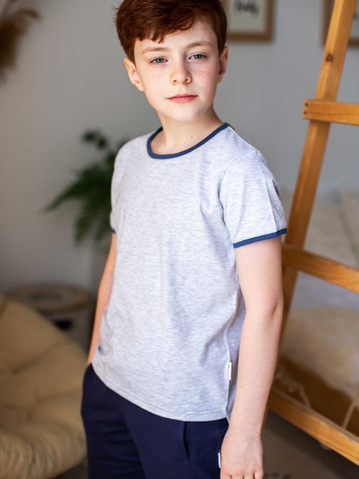  Tricou mânecă scurtă (7-12 ani) ( Gri 8 ani / 128 cm)