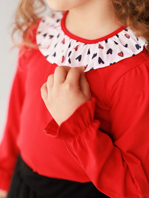 Bluză cu guler cu volănaș (1-8 ani) ( Roșu 6 ani / 116 cm)