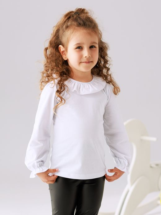 Bluză cu guler cu volănaș (1-8 ani) ( Alb 5 ani / 110 cm)
