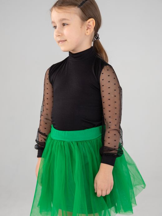  Polo-neck top with transparent sleeves ( Negru 8 ani / 128 cm)