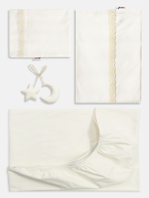  Set lenjerie de pat cu dantelă croșetată ( Crem)