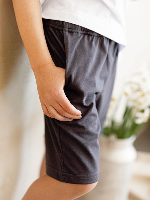  Pantaloni scurți cu buzunare laterale (7-12 ani) ( Gri închis 8 ani / 128 cm)