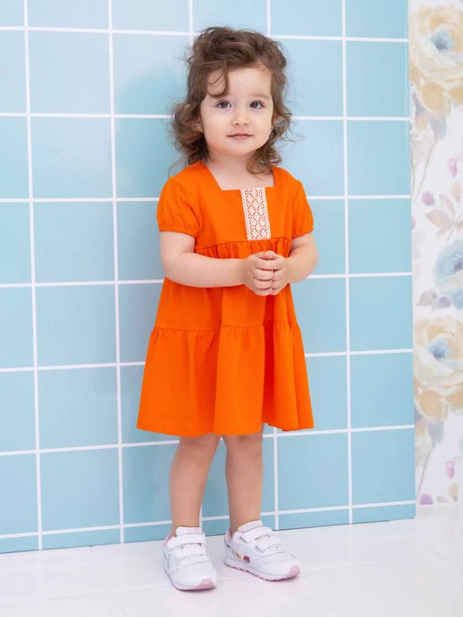  Rochie cu decolteu pătrat (1-8 ani) ( Orange 8 ani / 128 cm)