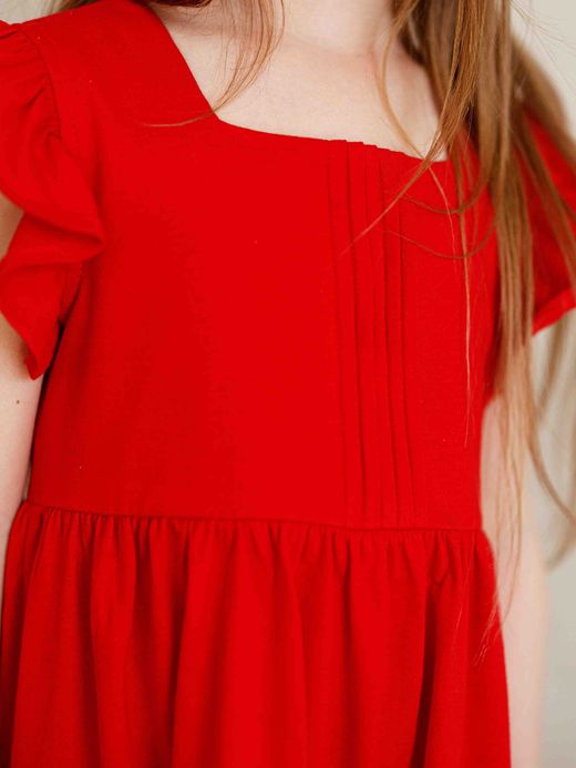  Rochie cu decolteu pătrat (1-8 ani) ( Roșu 4 ani / 104 cm)