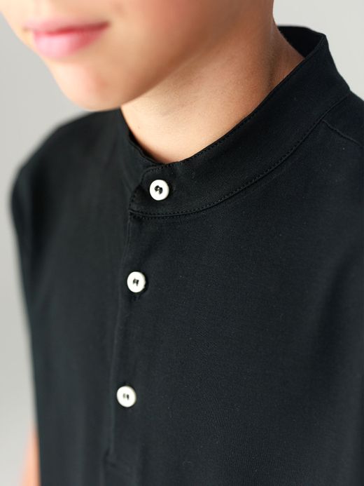  Tricou cu guler tunică (7-12 ani) ( Negru 9 ani / 134 cm)