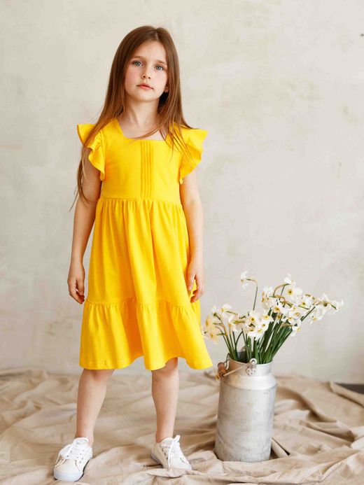  Rochie cu decolteu pătrat (1-8 ani) ( Galben 3 ani / 98 cm)