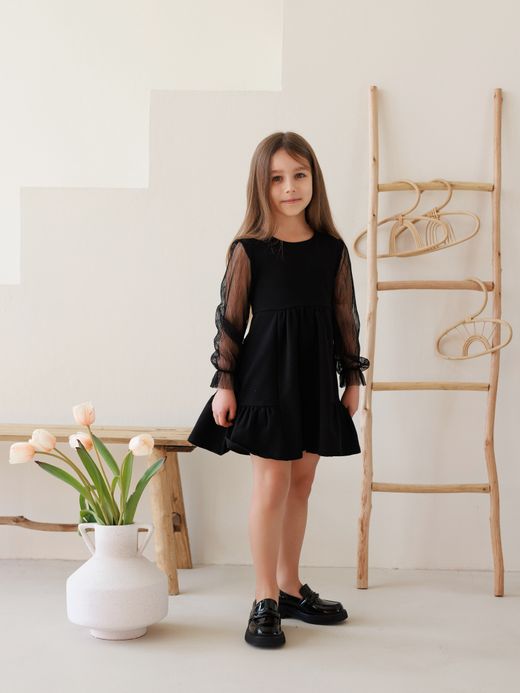  Dress with airy sleeves 5 / 6 years ( Negru 4 ani / 104 cm)
