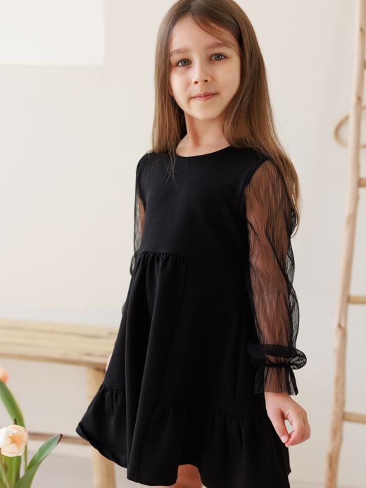  Dress with airy sleeves (4-8 years) ( Negru 6 ani / 116 cm)